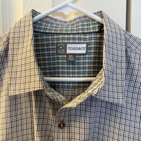 Men's Toad and Co. Plaid Long Sleeved Button Up Shirt, Blue Grey, Size XL - Picture 3 of 13